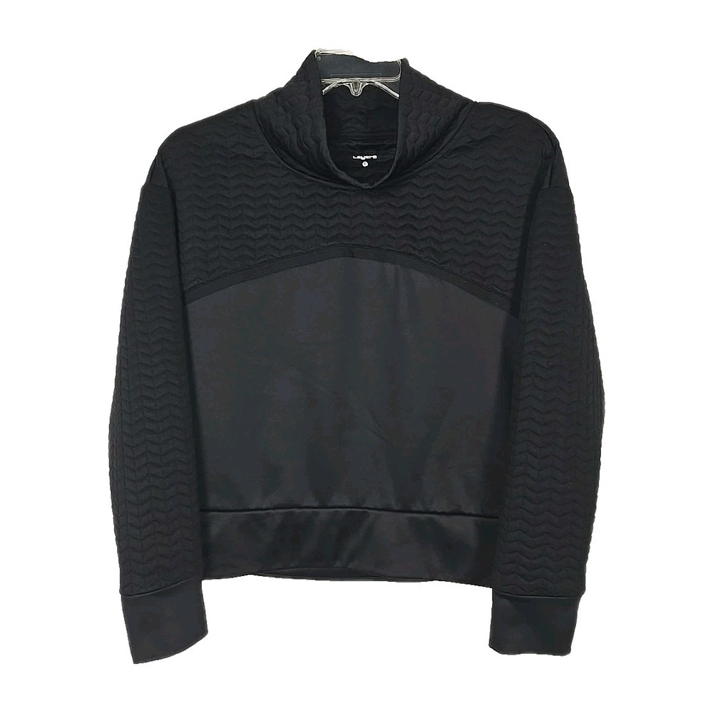 Layers8 Black Quilted Cowl Neck Activewear Pullover Tops Size Large L Quick Dry